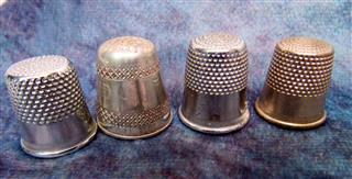 LARGE MIXED LOT OF 48 VINTAGE THIMBLES-MIXED METALS AND PLASTIC-SOME ADVERTISING